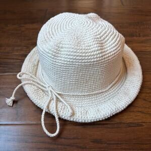SCALA Collection Women’s White Knit Crochet Rolled Brim Hat Beachy